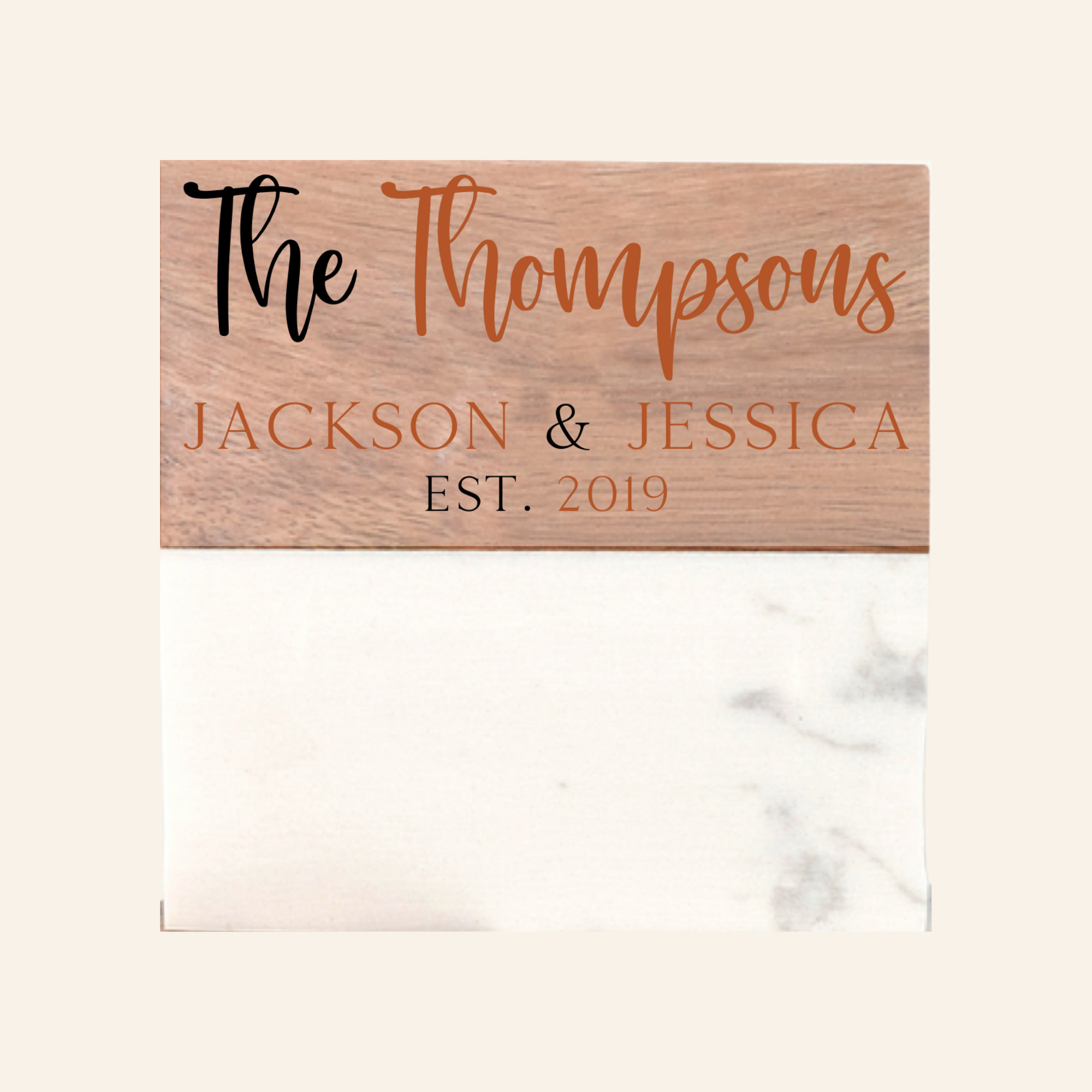Personalized Acacia Wood & White Marble Coasters
