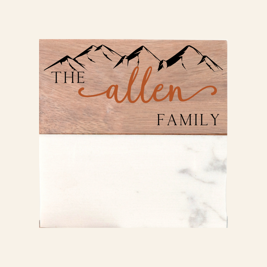 Personalized Acacia Wood & White Marble Coasters