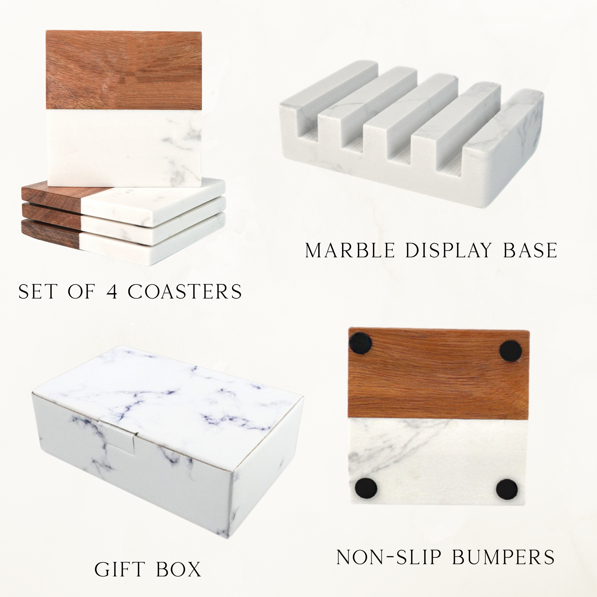 Personalized Acacia Wood & White Marble Coasters