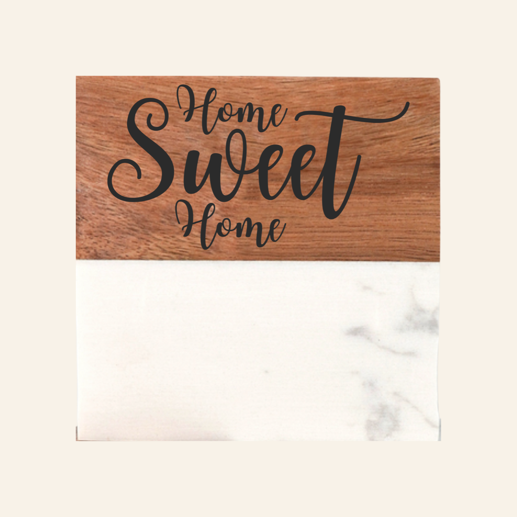 Personalized Acacia Wood & White Marble Coasters