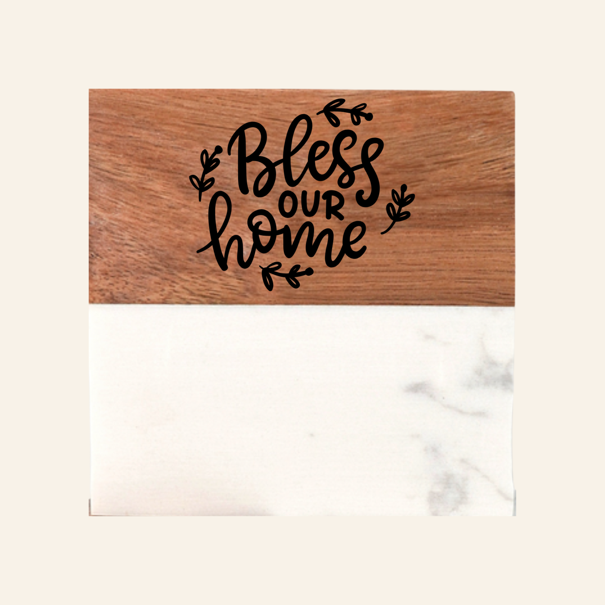 Personalized Acacia Wood & White Marble Coasters